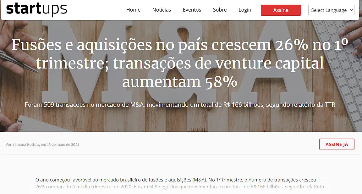 Fuses e aquisies no pas crescem 26% no 1 trimestre; transaes de venture capital aumentam 58%